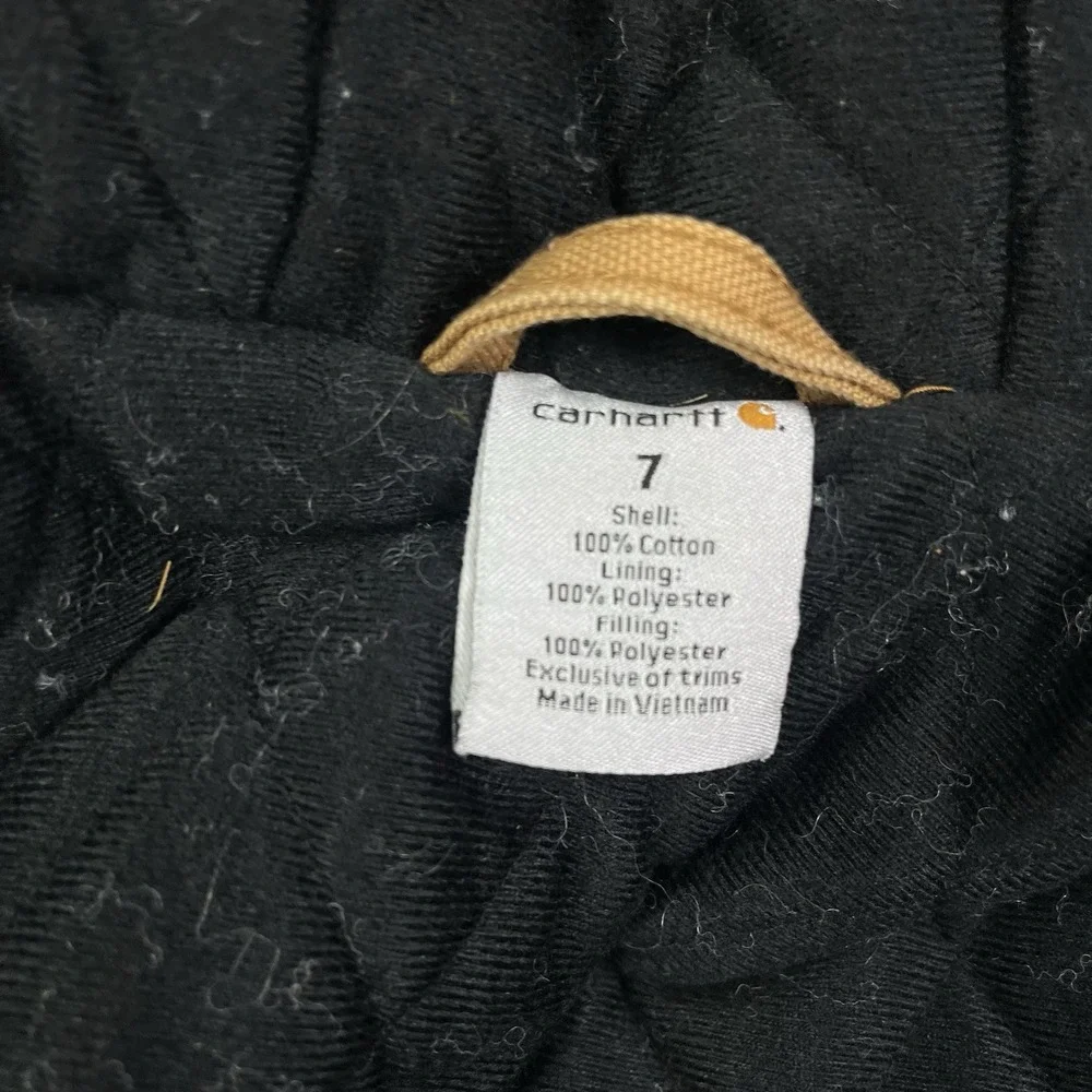 Carhartt Canvas Quilted Lined Jacket Tan Brown‎ Distressed Kids Youth Size 7